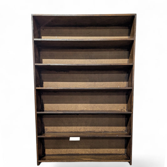 Vintage Pine Bookcase Tall Bookshelf, Narrow 5 Shelf Open Shelving Unit, Rustic Wood Display Storage Cabinet