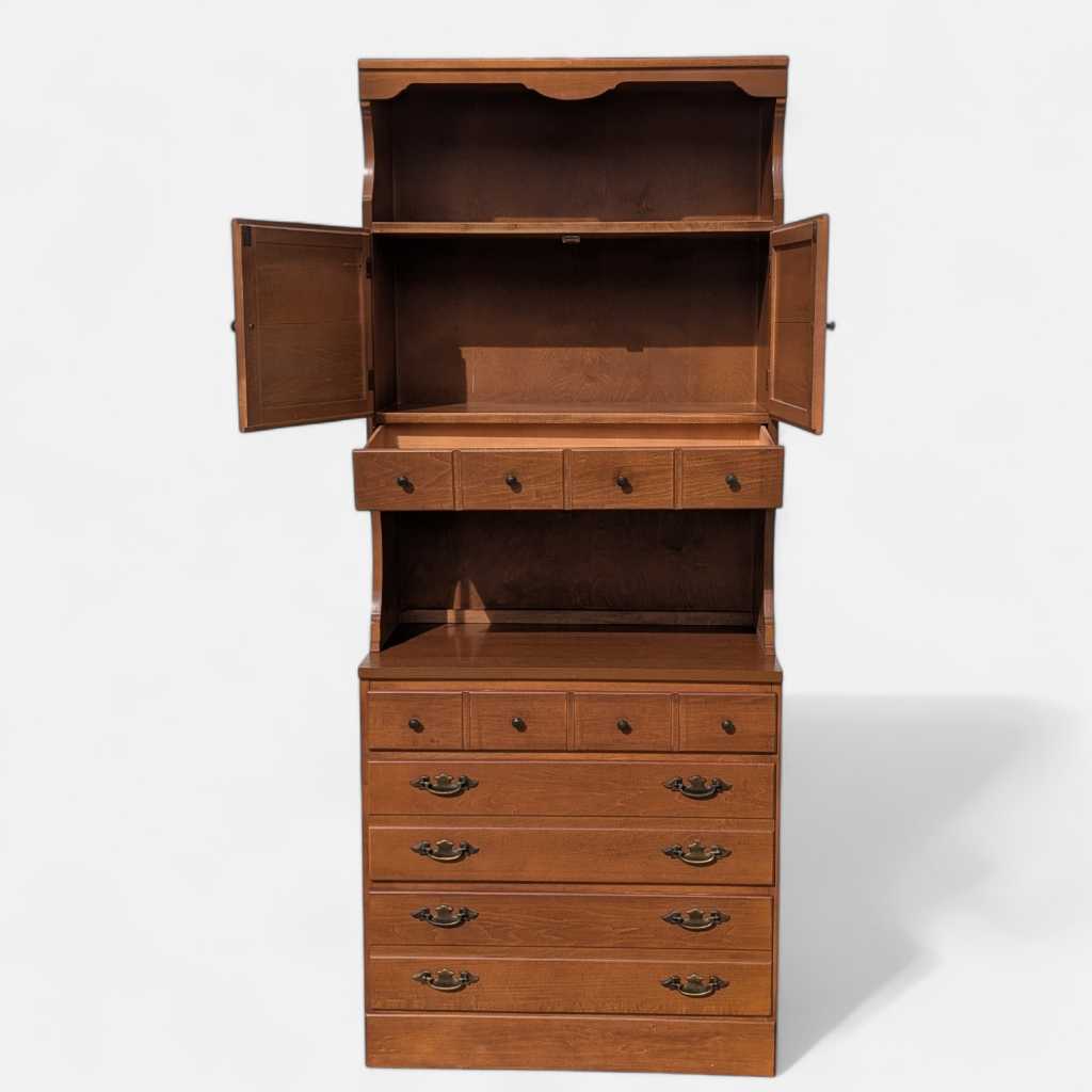 1960s Khoury Furniture Solid Wood Hutch Cabinet with Drawers — view 18 of 22