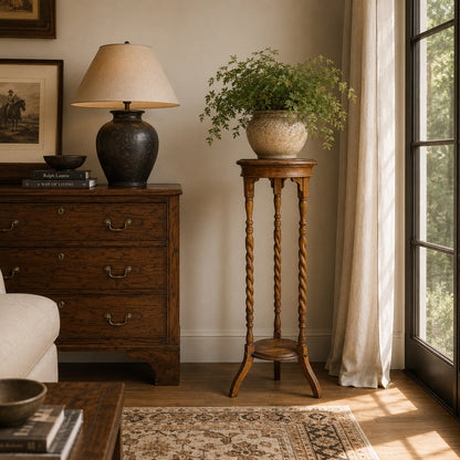 Barley Twist solid oak plant stand