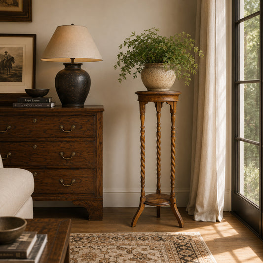 Barley Twist solid oak plant stand