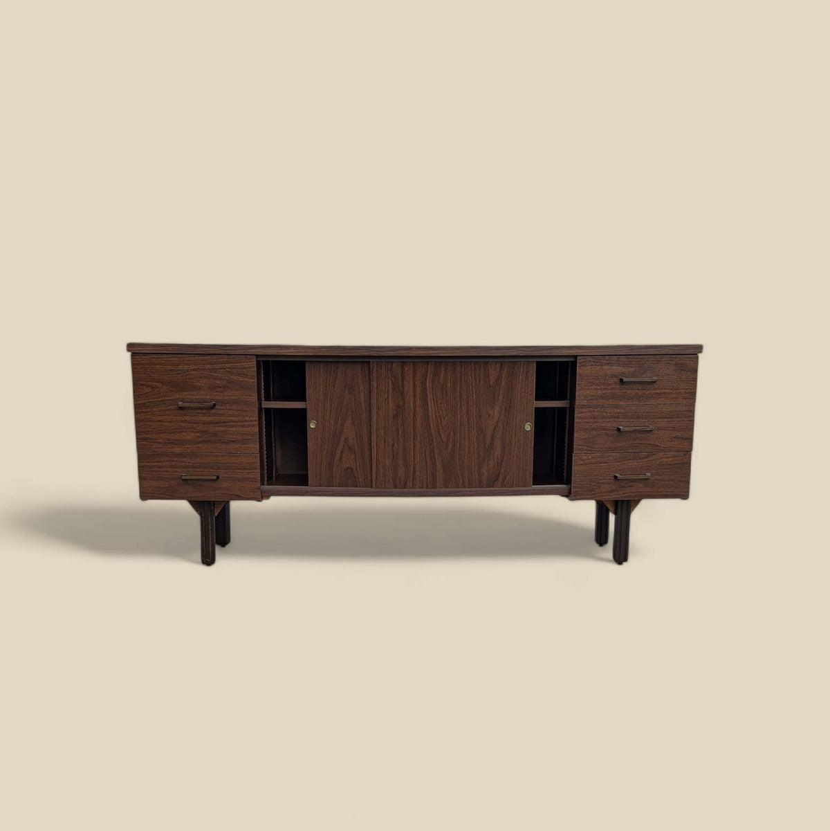 Mid-Century Walnut-Grain Laminate Credenza — view 9