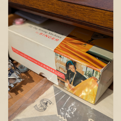 1966 Singer Slant-O-Matic 600 Sewing Machine in Mid-Century Wood Cabinet — view 17 of 18