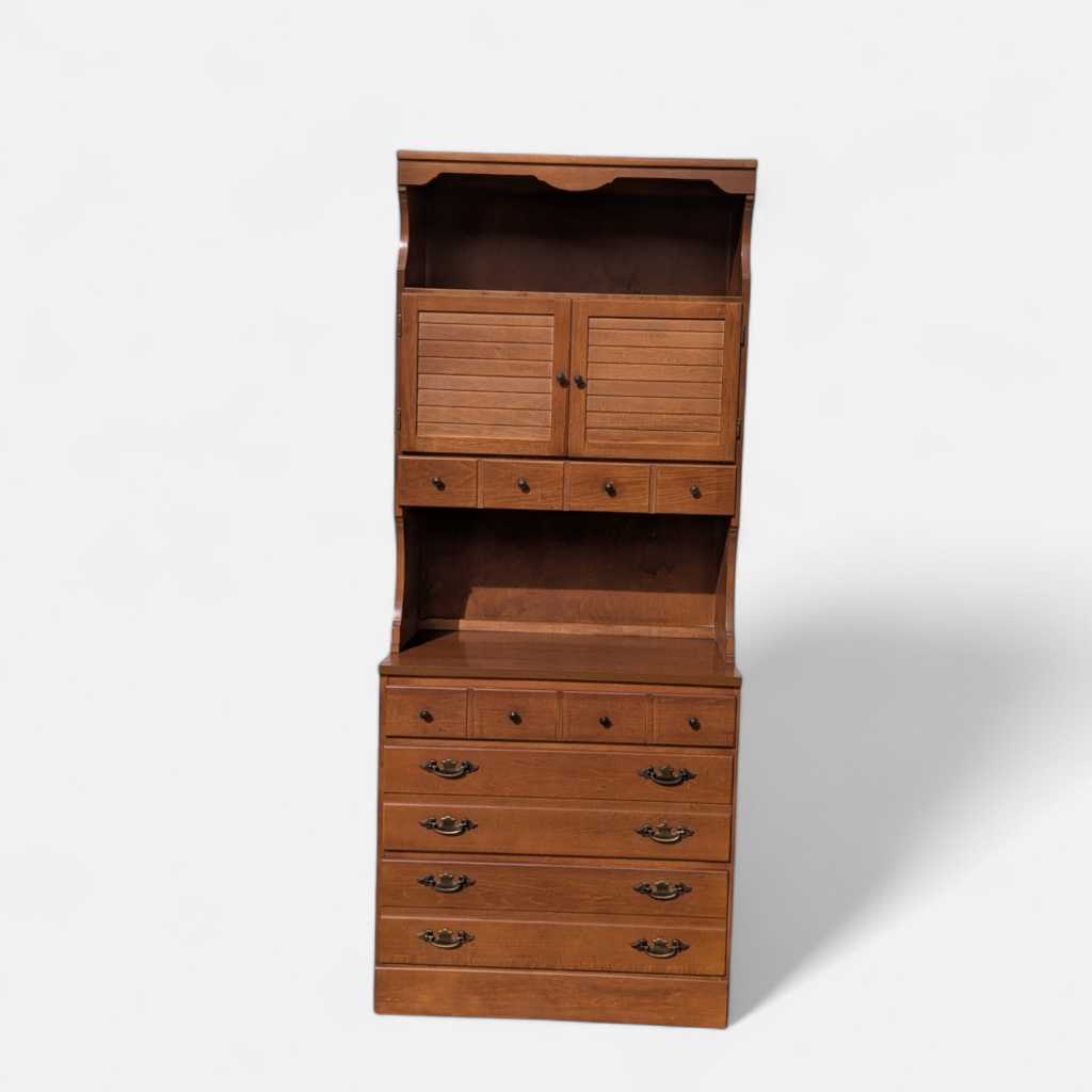 1960s Khoury Furniture Solid Wood Hutch Cabinet with Drawers — view 20 of 22