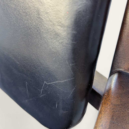 1950s Mid-Century Walnut Armchair by Gregson MFG Co | Italian Leather, Brass Accents, Modern Accent Chair