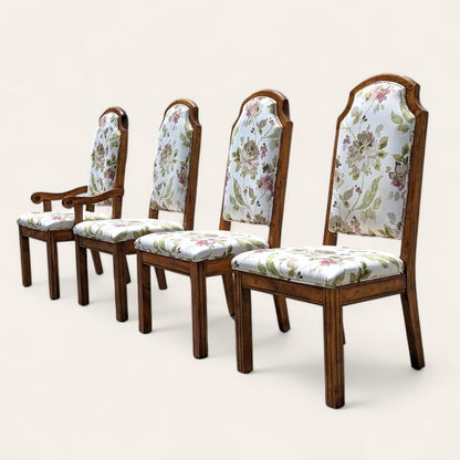Set of Four Hollywood Regency Floral Upholstered Dining Chairs — view 7 of 14