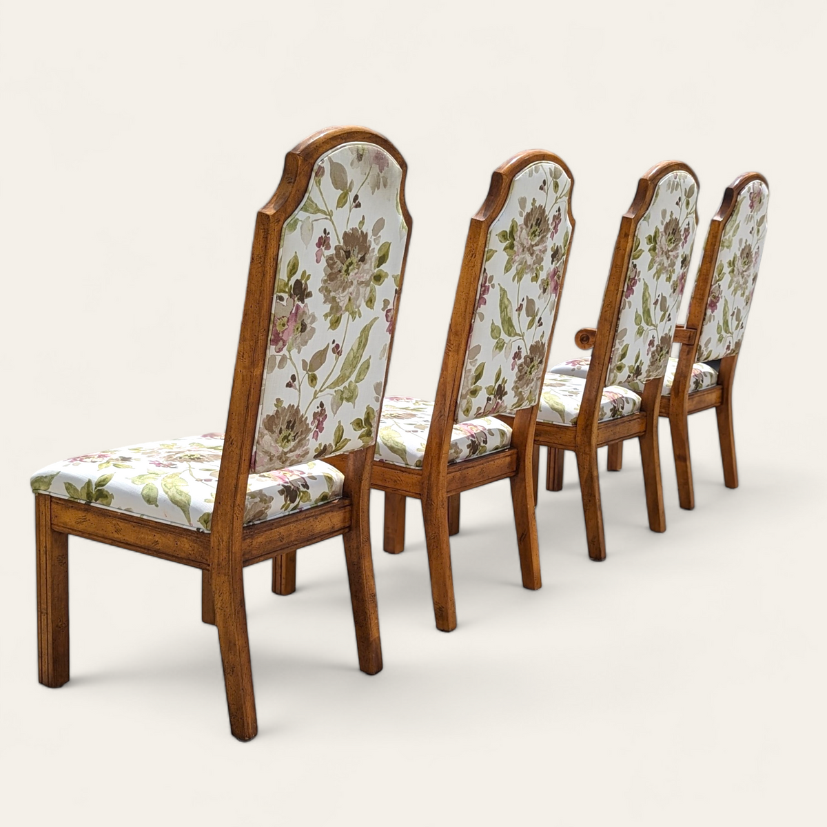 Set of Four Hollywood Regency Floral Upholstered Dining Chairs — view 4 of 14