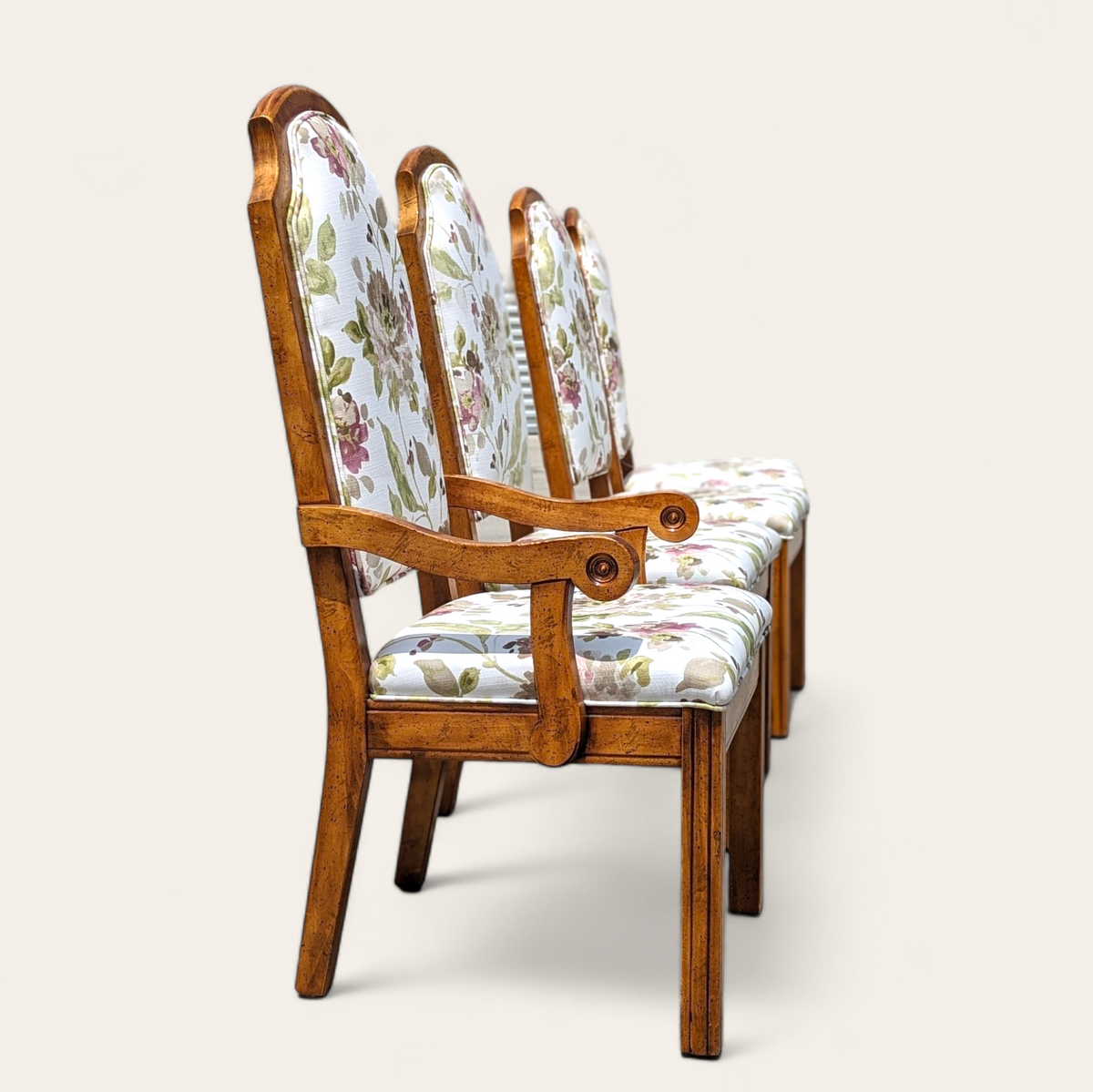 Set of Four Hollywood Regency Floral Upholstered Dining Chairs — view 6 of 14