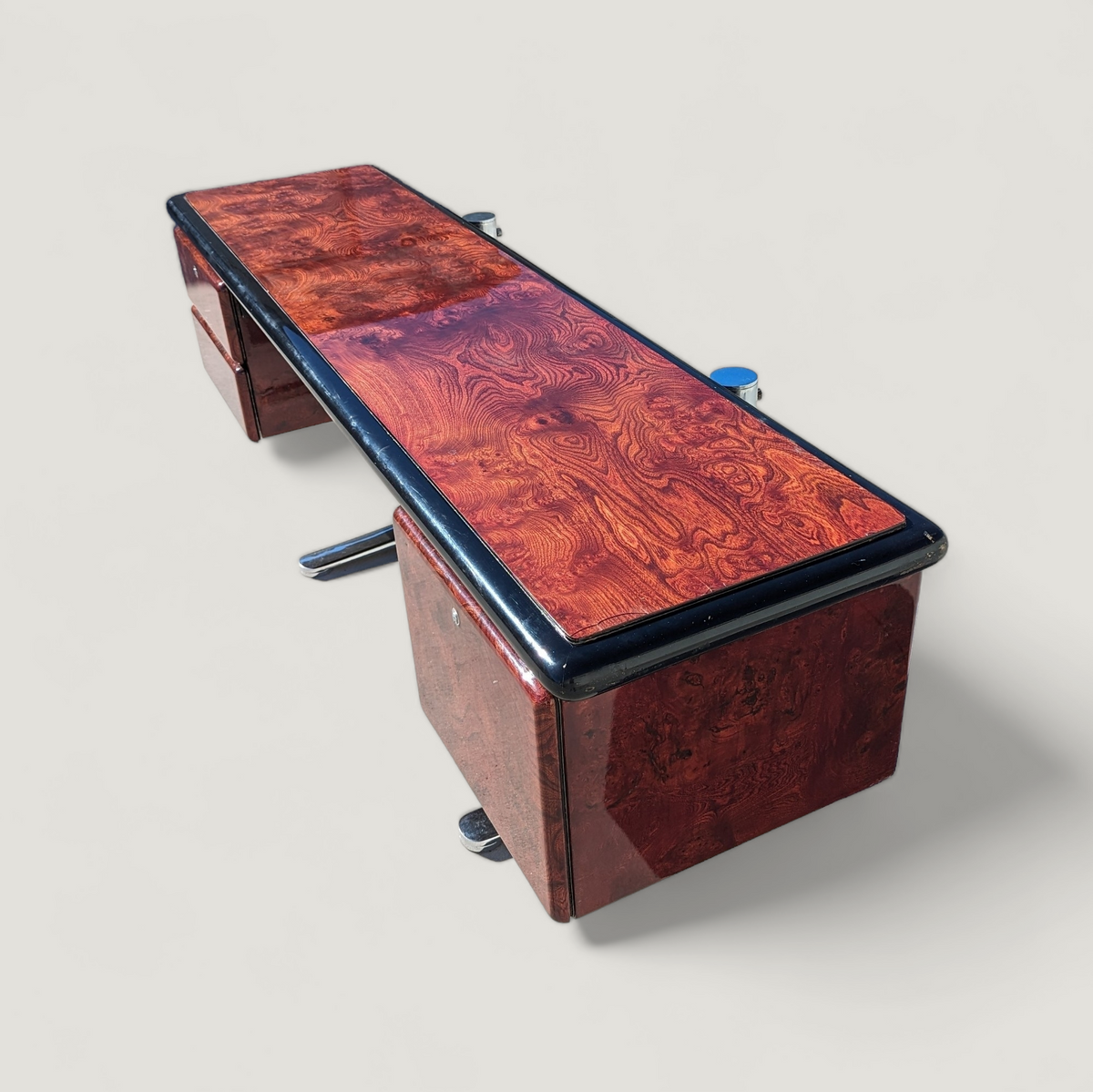 Warren Platner for Knoll 1970s Oak, Burl, Acrylic and Chrome Executive Desk — view 23 of 24