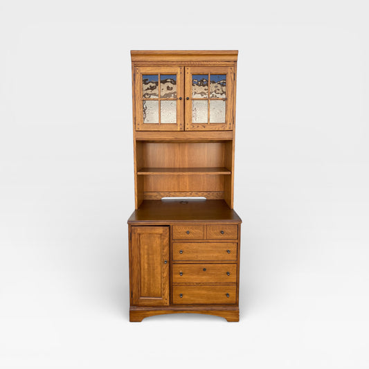 American Oak Executive Office Cabinet by Hooker Furniture with Built-In Power Panel, 1990s