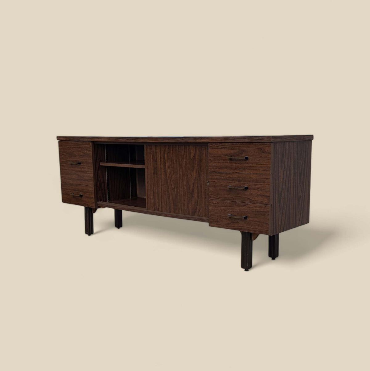 Mid-Century Walnut-Grain Laminate Credenza — view 11