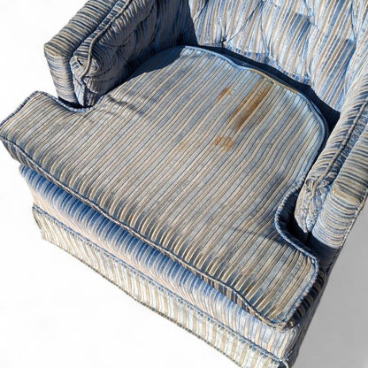 Vintage Blue Striped Velvet Swivel Lounge Chair, Late 20th Century — view 13 [CBV1 seDmQfmh8PmeMMHyzQFC 13 ff56e8f4-baa0-4f17-a732-fbda1210c99c.jpeg]