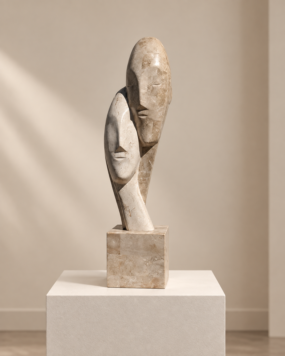 Vintage Tessellated-Stone Snuggling Couple Sculpture — view 1 of 5