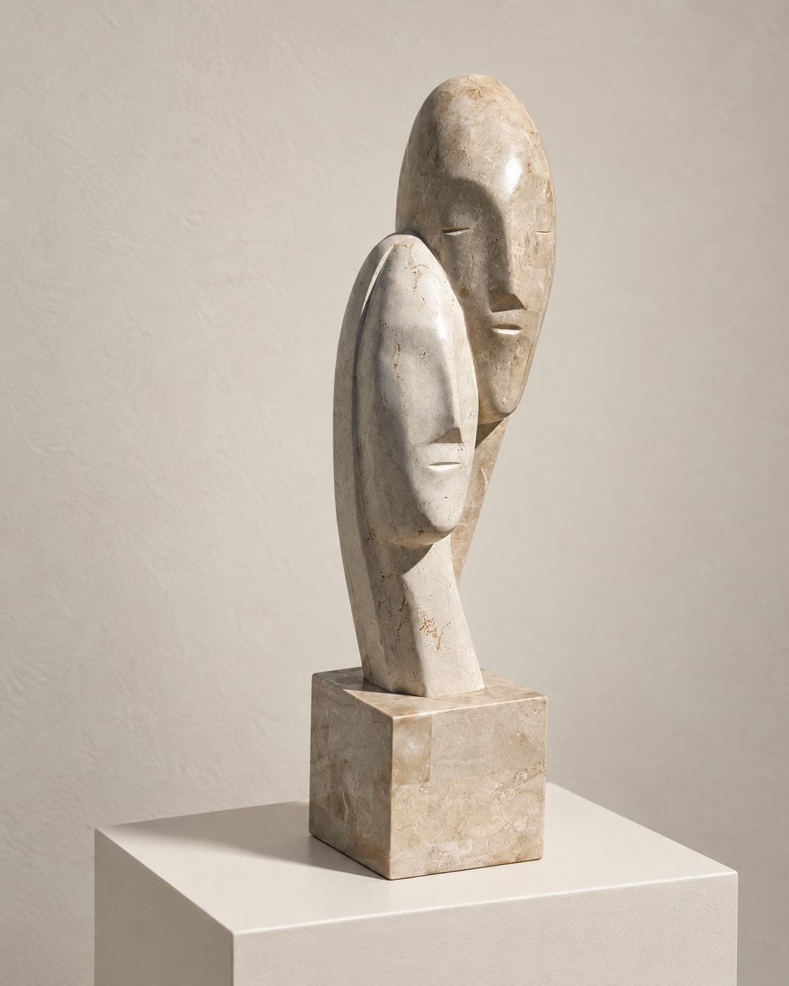 Vintage Tessellated-Stone Snuggling Couple Sculpture — view 2 of 5