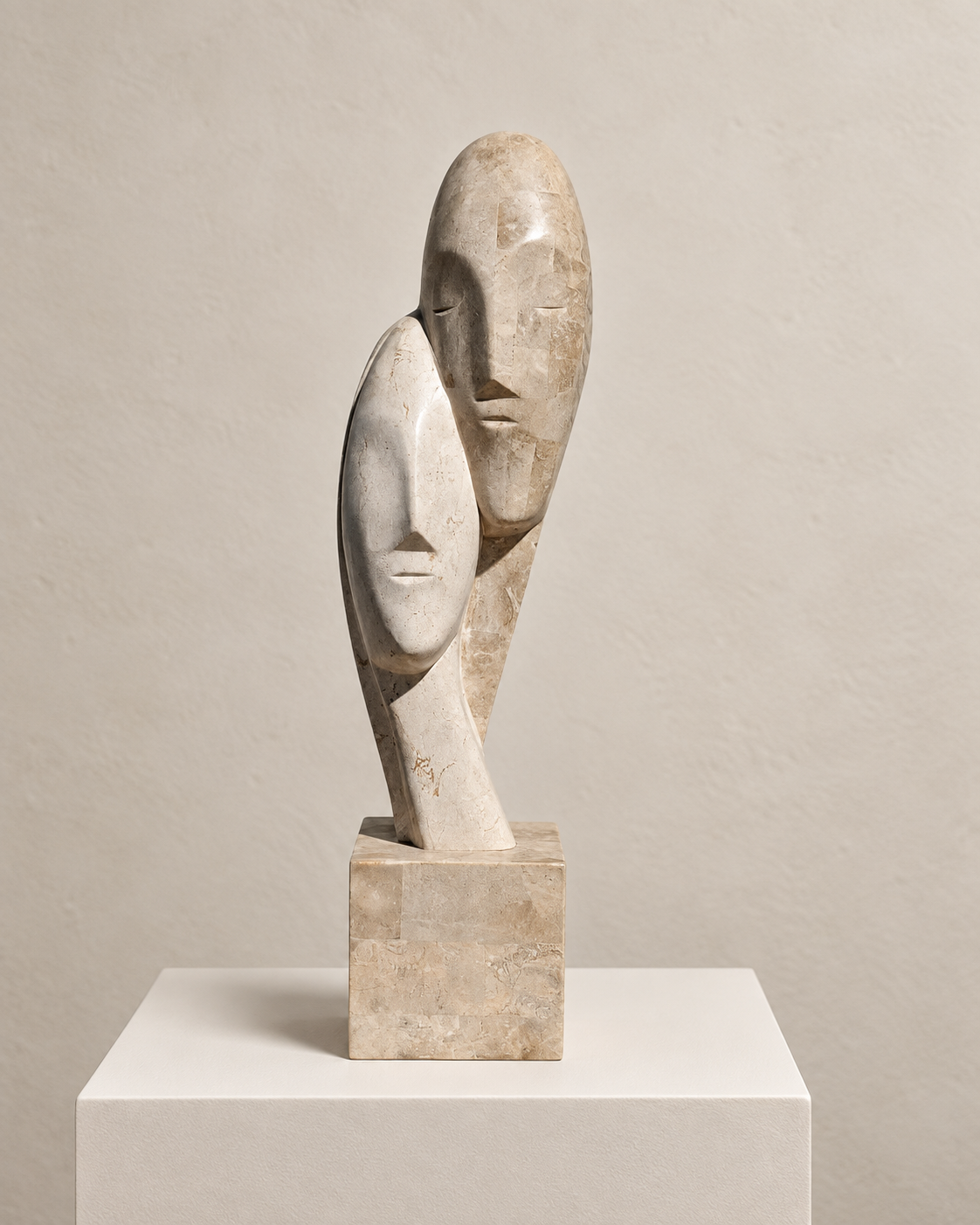 Vintage Tessellated-Stone Snuggling Couple Sculpture — view 3 of 5