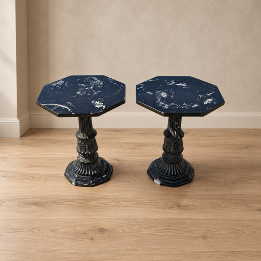 Pair of Black Marble-Top Gothic Revival Pedestal Tables — view 1 of 12