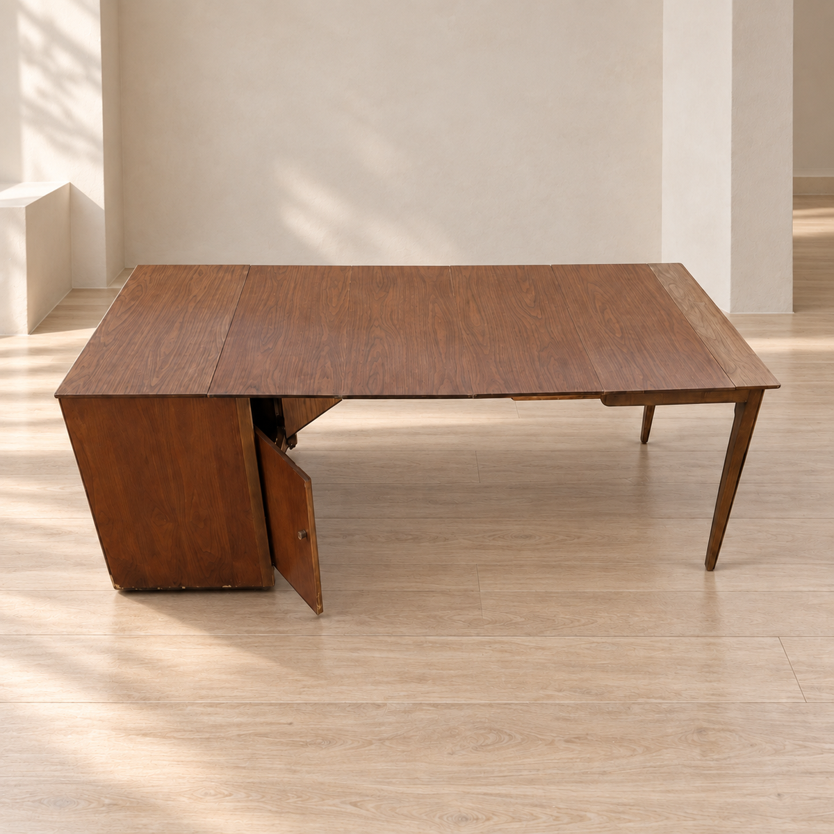 Saginaw Extendomatic Mid-Century Walnut Convertible Dining Table Cabinet — view 13 of 20