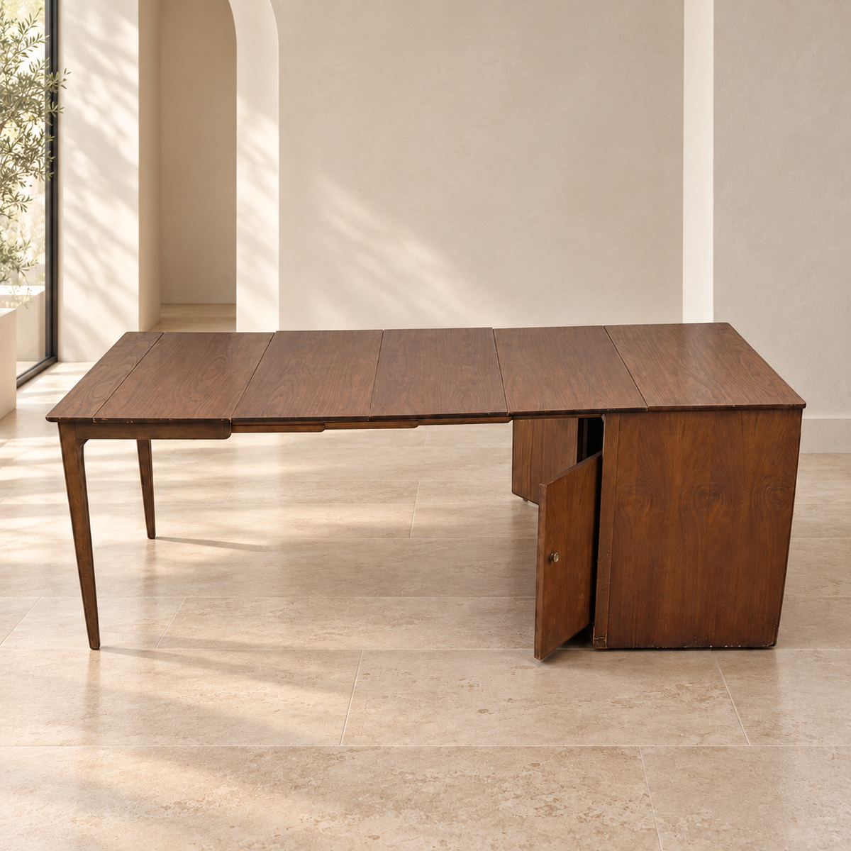 Saginaw Extendomatic Mid-Century Walnut Convertible Dining Table Cabinet — view 14 of 20