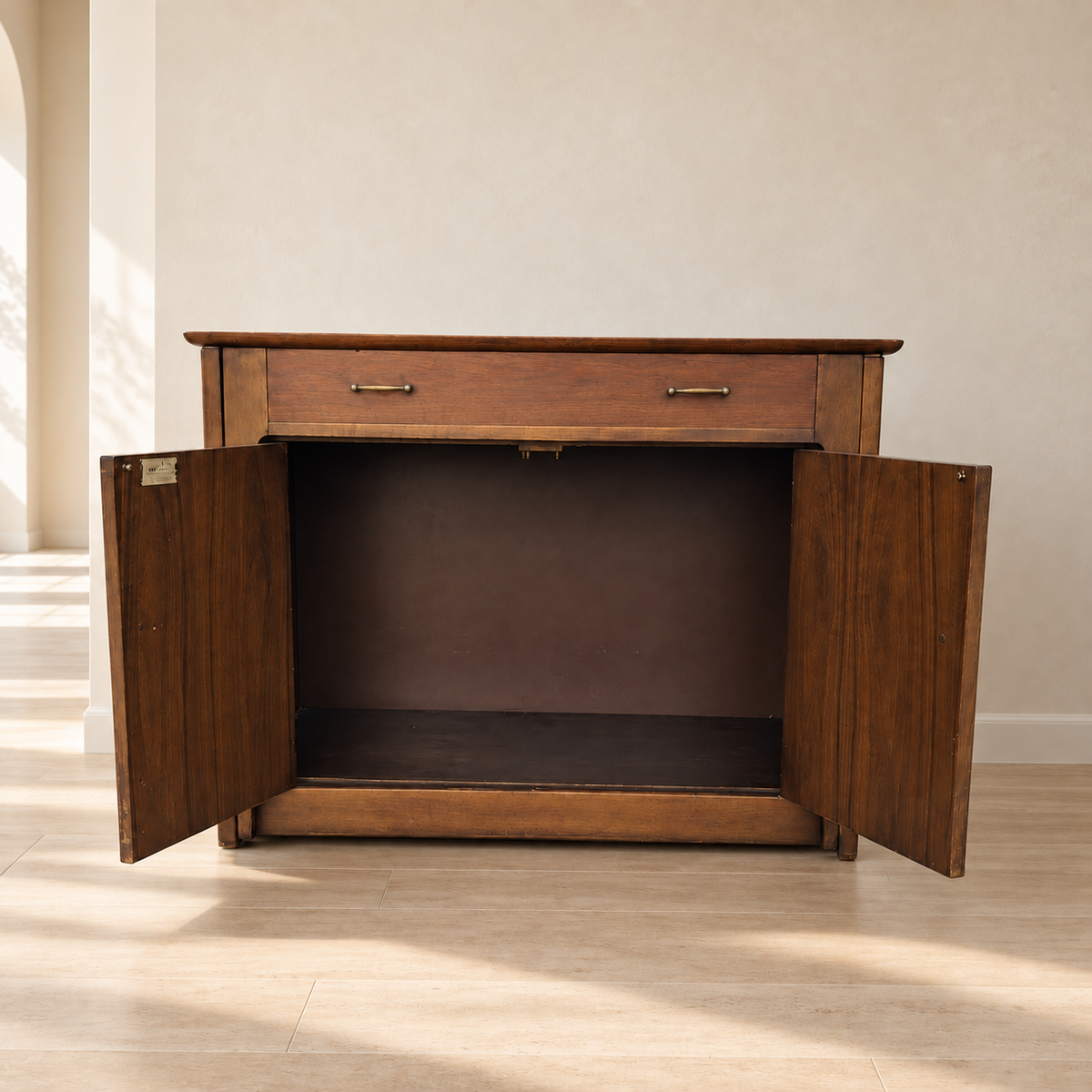 Saginaw Extendomatic Mid-Century Walnut Convertible Dining Table Cabinet — view 15 of 20