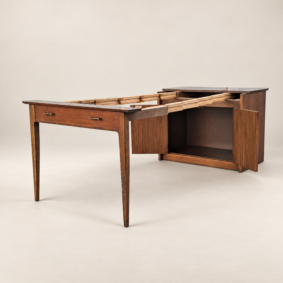 Saginaw Extendomatic Mid-Century Walnut Convertible Dining Table Cabinet — view 17 of 20