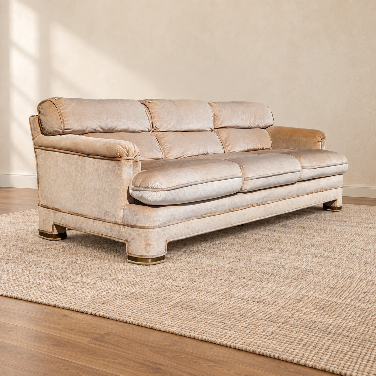 Drexel Heritage 1980s Velvet Sofa with Brass Accents — view 1 of 20