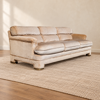 Drexel Heritage 1980s Velvet Sofa with Brass Accents — view 1 of 20