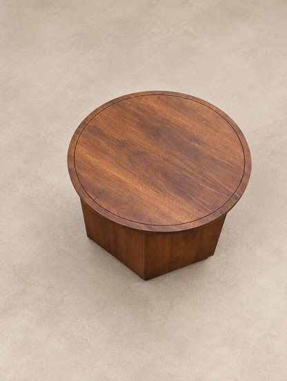 1970s Round Walnut Cabinet End Table with Storage — view 9 of 10
