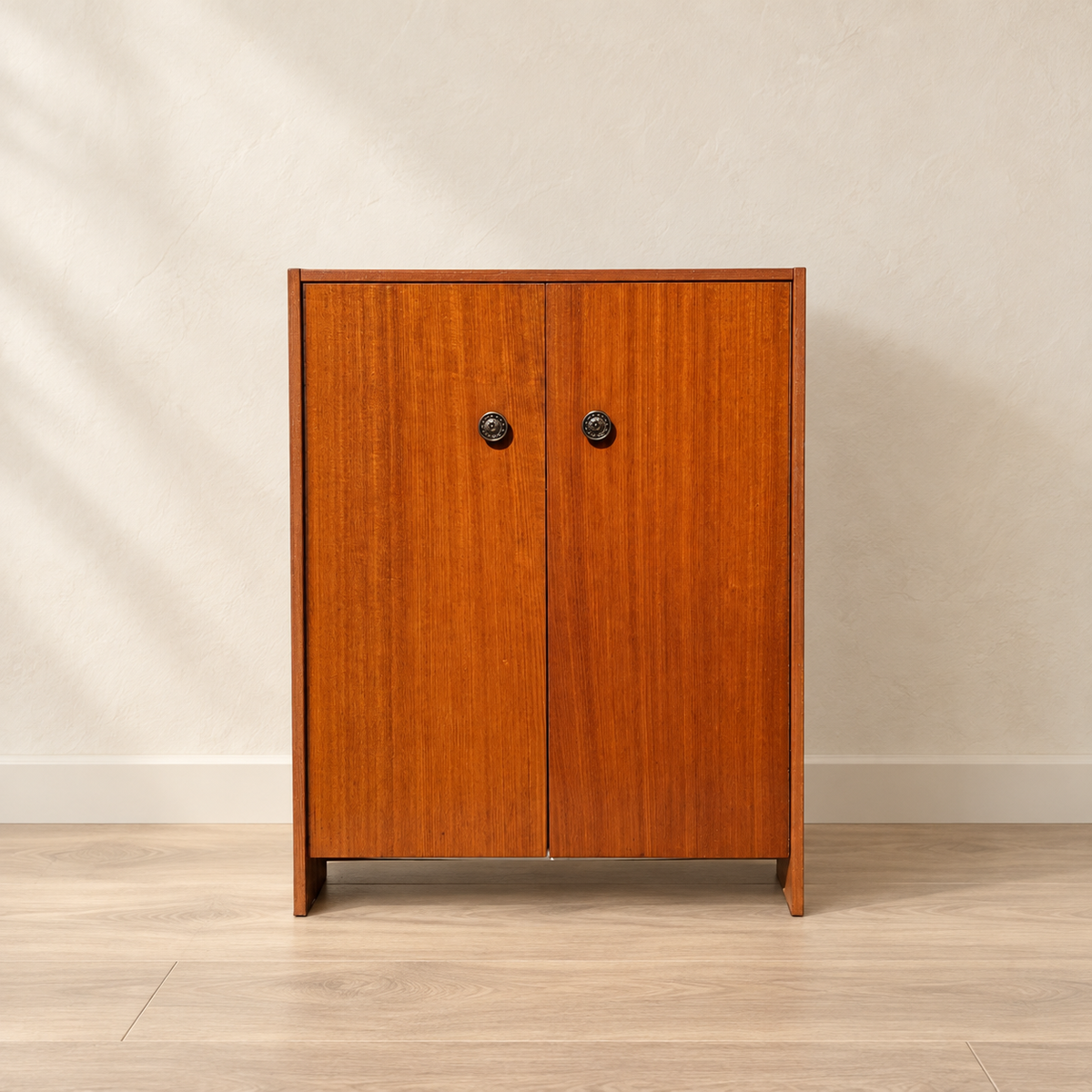 Vintage Mid-Century Teak Laminate Two-Door Storage Cabinet — view 1 of 13