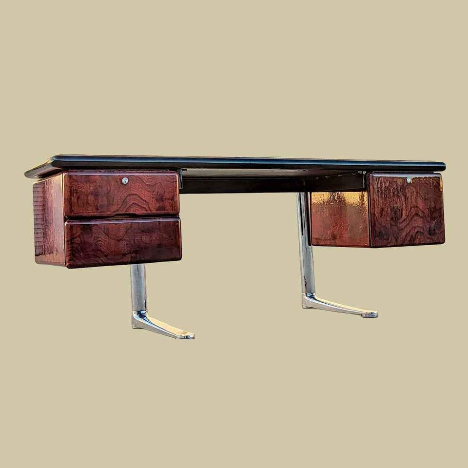 Vintage Desk, Warren Platner For Knoll, Steel, Oak, Mid Century, 1970s, Office, Executive Desk, MCM