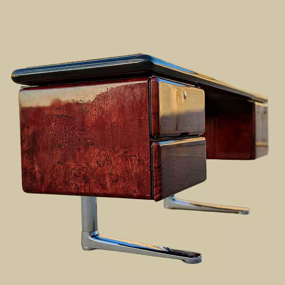 Vintage Desk, Warren Platner For Knoll, Steel, Oak, Mid Century, 1970s, Office, Executive Desk, MCM — view 11 of 16