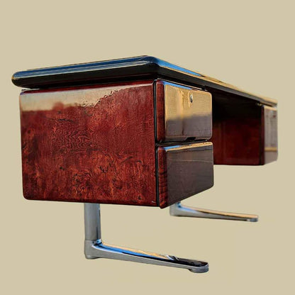 Vintage Desk, Warren Platner For Knoll, Steel, Oak, Mid Century, 1970s, Office, Executive Desk, MCM