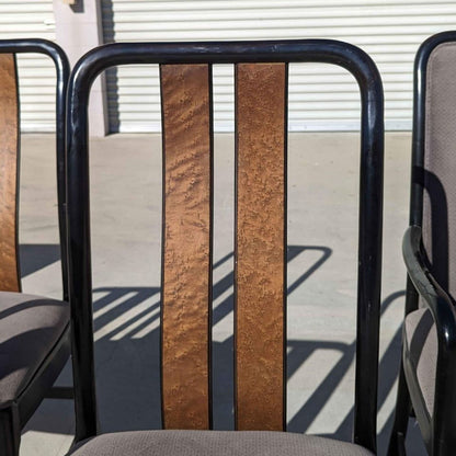 Six Postmodern Dining Chairs by Bernhardt, Black Lacquer, Birdseye Maple, Wood Frames, Dining Room