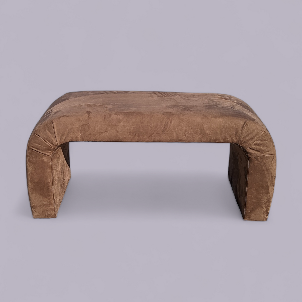 1980s Postmodern Brown Faux-Suede Waterfall Bench — view 2 of 6