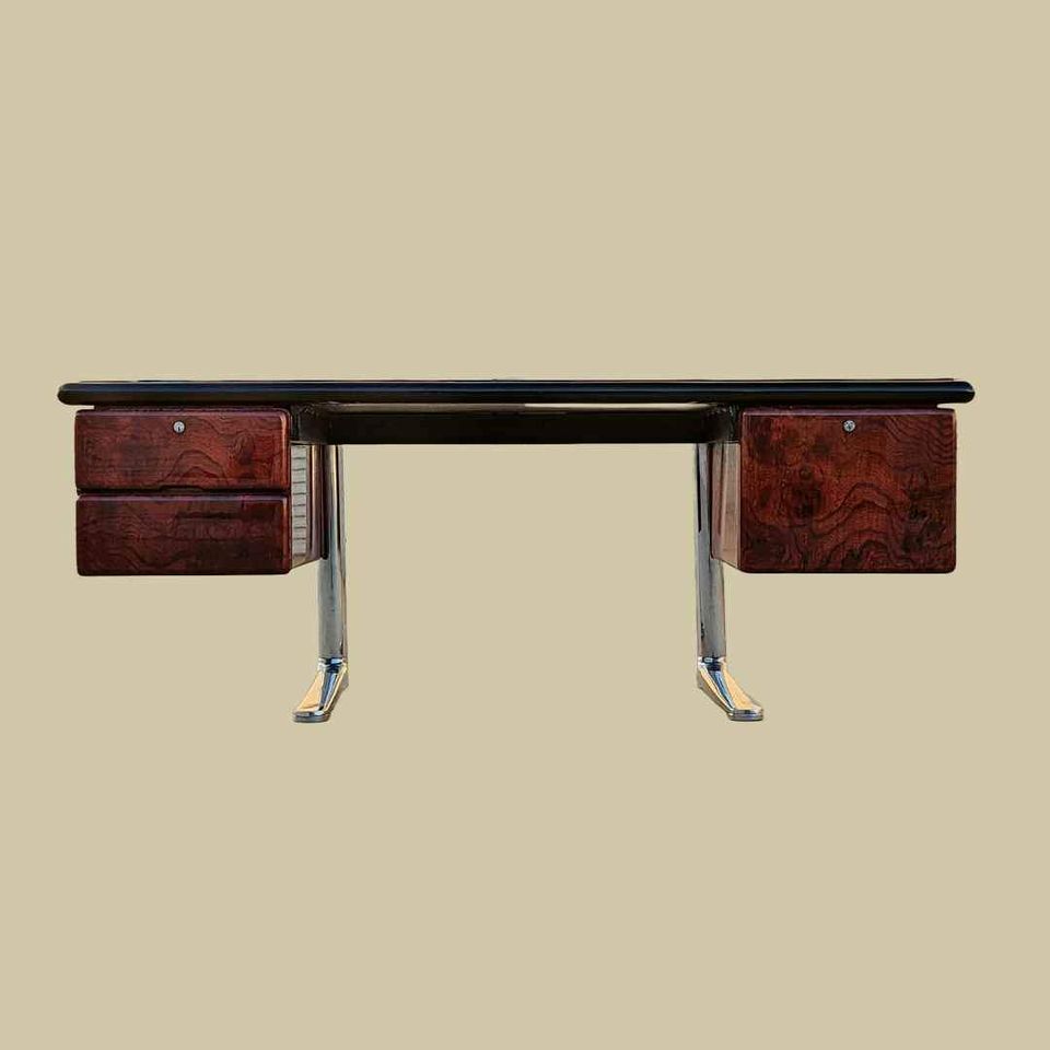 Vintage Desk, Warren Platner For Knoll, Steel, Oak, Mid Century, 1970s, Office, Executive Desk, MCM — view 3 of 16