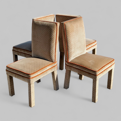 Vintage Mid Century Dining Chairs, Textured Velvet Fabric, Henredon Parsons Style, MCM, Retro