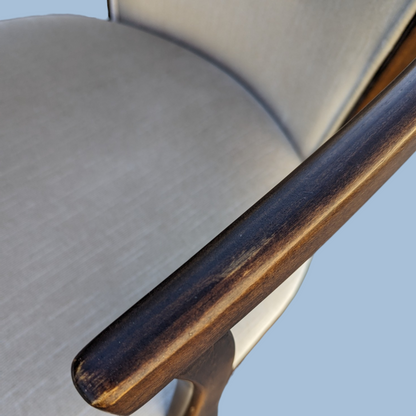 Pair of Vintage Curved Wood and Upholstered Barrel Armchairs — view 14 of 14