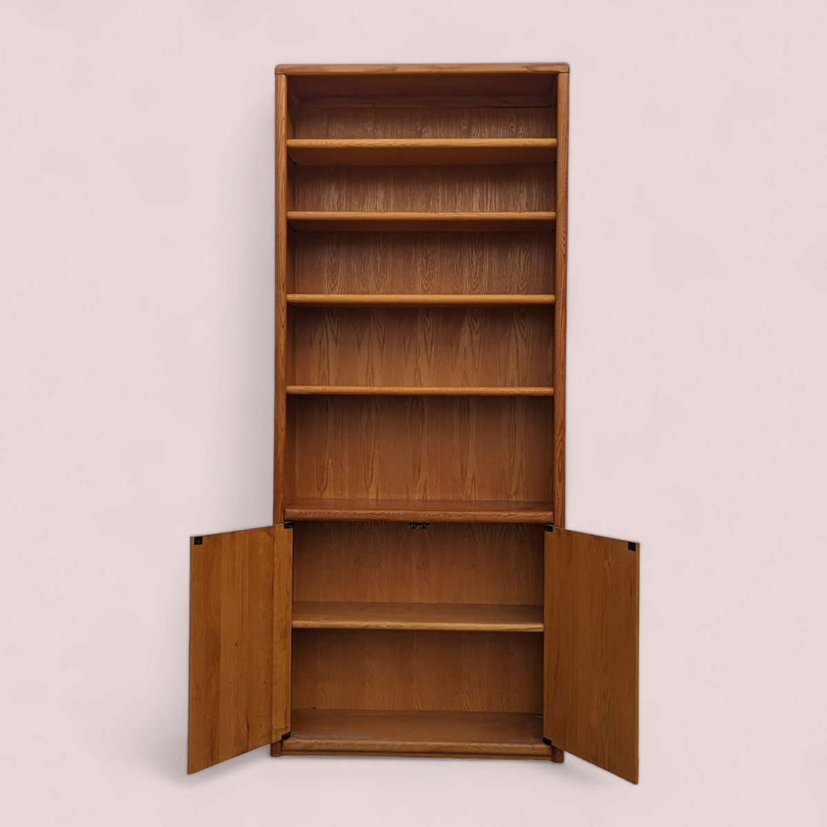 Late-20th-Century Oak Bookcase with Adjustable Shelves — view 3 of 15