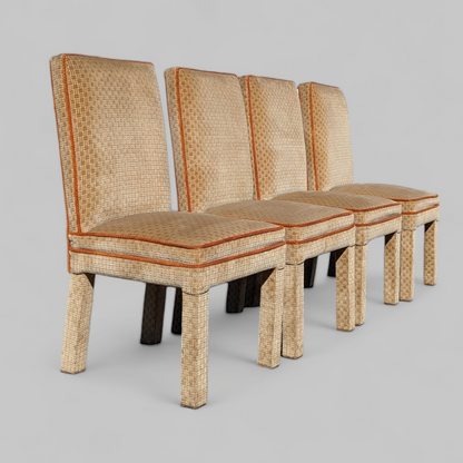 Vintage Mid Century Dining Chairs, Textured Velvet Fabric, Henredon Parsons Style, MCM, Retro