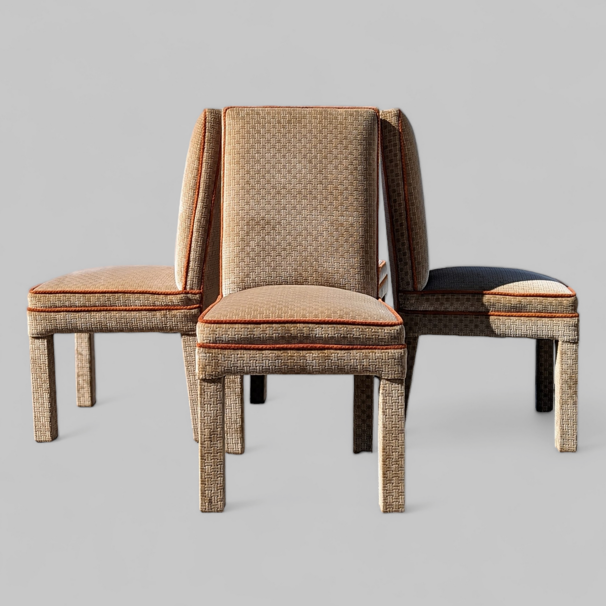 Vintage Mid Century Dining Chairs, Textured Velvet Fabric, Henredon Parsons Style, MCM, Retro