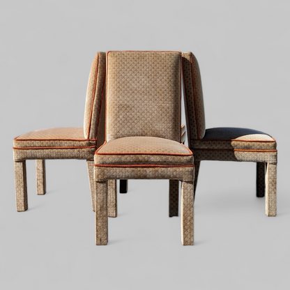 Vintage Mid Century Dining Chairs, Textured Velvet Fabric, Henredon Parsons Style, MCM, Retro