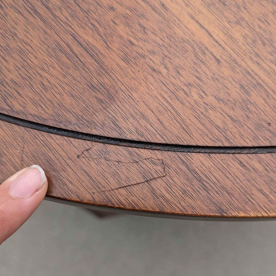 1970s Round Walnut Cabinet End Table with Storage — view 4 of 10