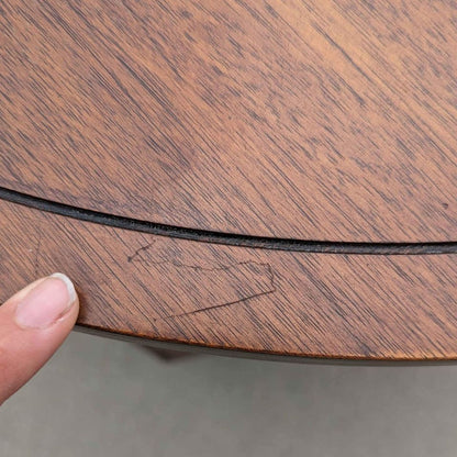 1970s Round Walnut Cabinet End Table with Storage — view 4 of 10