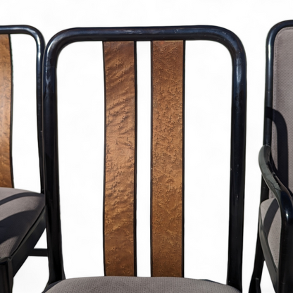 Six Postmodern Dining Chairs by Bernhardt, Black Lacquer, Birdseye Maple, Wood Frames, Dining Room