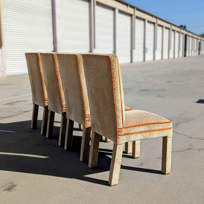 Vintage Mid Century Dining Chairs, Textured Velvet Fabric, Henredon Parsons Style, MCM, Retro