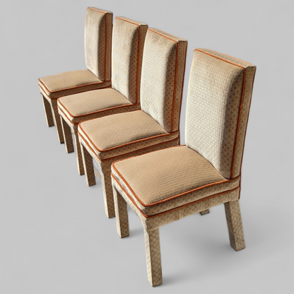 Vintage Mid Century Dining Chairs, Textured Velvet Fabric, Henredon Parsons Style, MCM, Retro