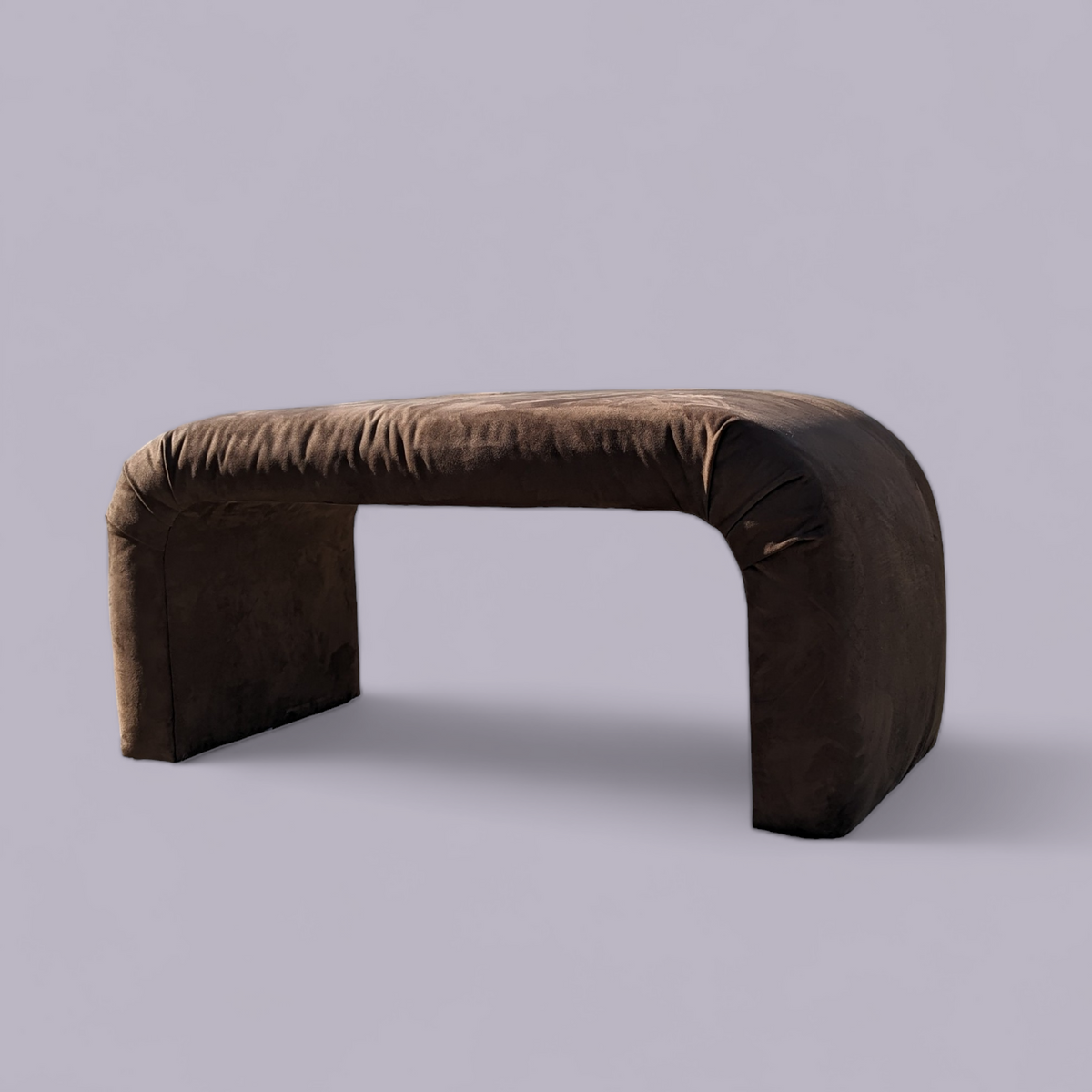 1980s Postmodern Brown Faux-Suede Waterfall Bench — view 4 of 6