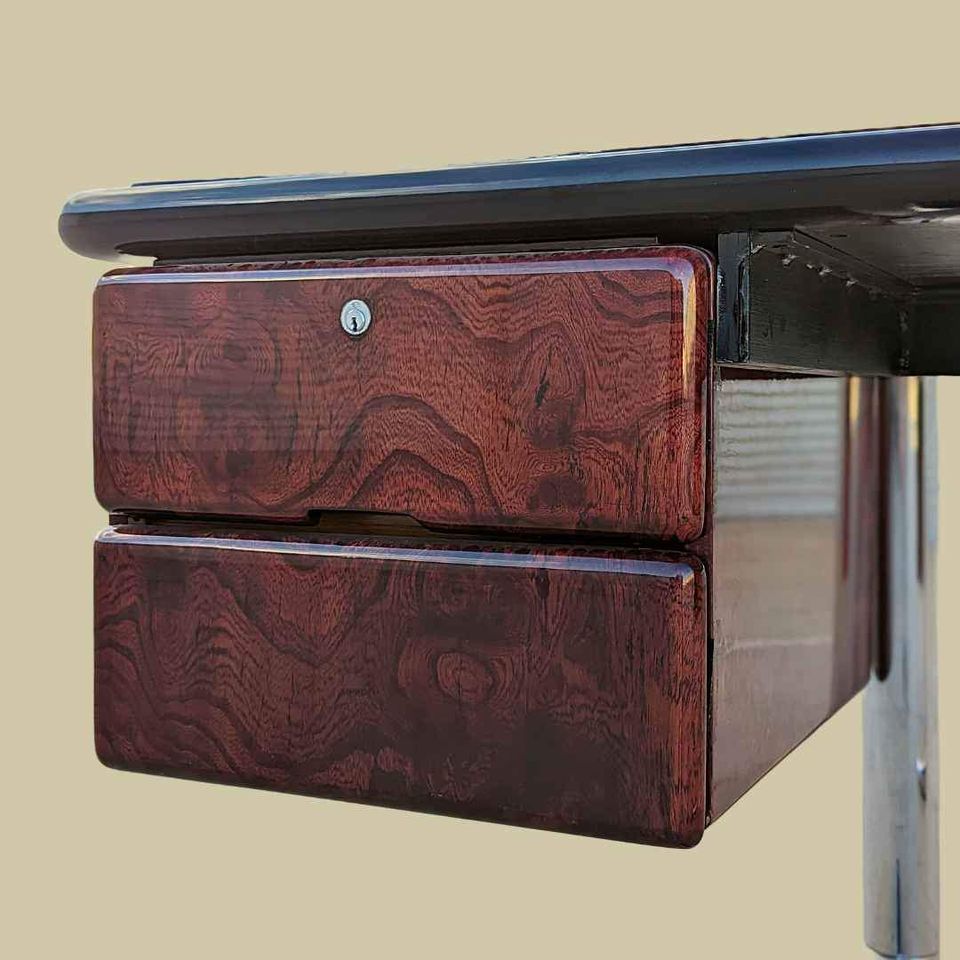 Vintage Desk, Warren Platner For Knoll, Steel, Oak, Mid Century, 1970s, Office, Executive Desk, MCM — view 8 of 16