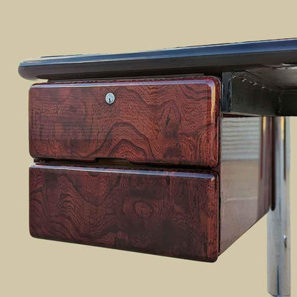 Vintage Desk, Warren Platner For Knoll, Steel, Oak, Mid Century, 1970s, Office, Executive Desk, MCM