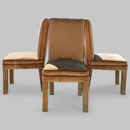 Vintage Mid Century Dining Chairs, Textured Velvet Fabric, Henredon Parsons Style, MCM, Retro