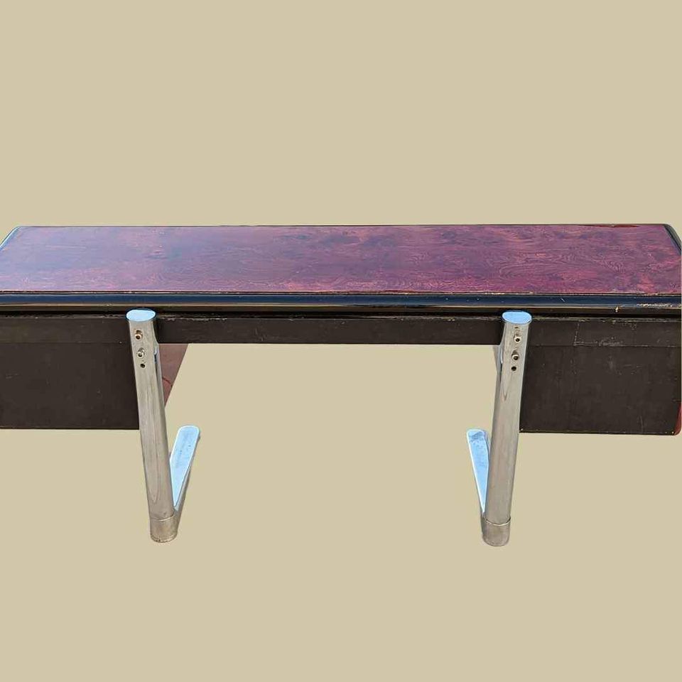 Vintage Desk, Warren Platner For Knoll, Steel, Oak, Mid Century, 1970s, Office, Executive Desk, MCM