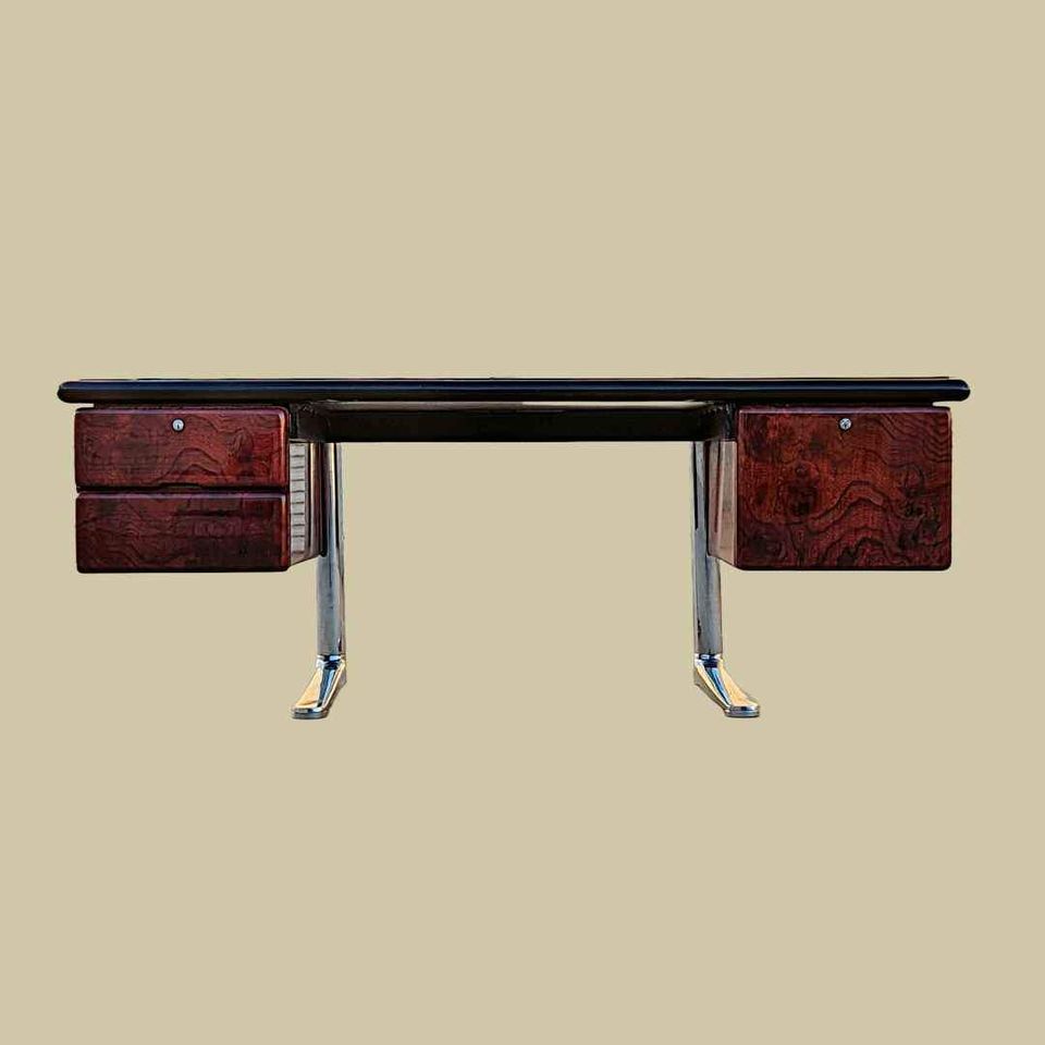 Vintage Desk, Warren Platner For Knoll, Steel, Oak, Mid Century, 1970s, Office, Executive Desk, MCM — view 10 of 16
